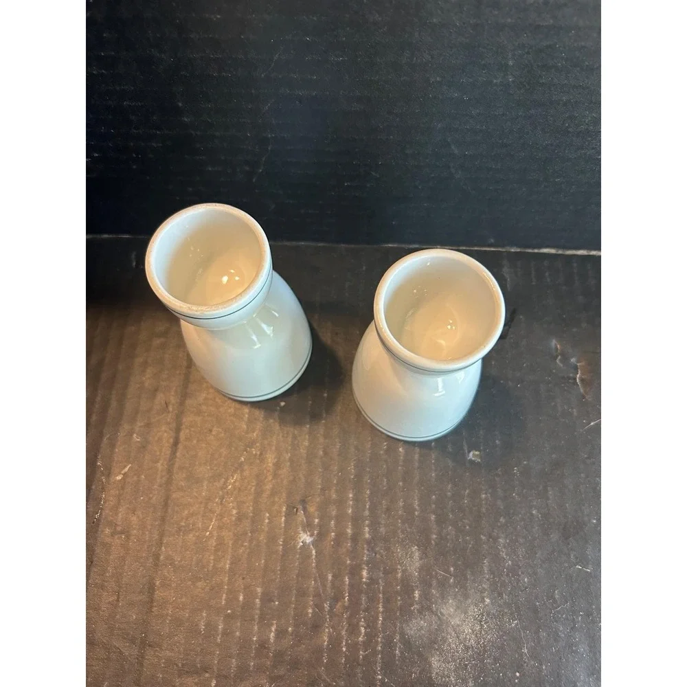 Vintage Ironstone Restaurant Ware China Green Stripe Double Egg Cup Set Of 2